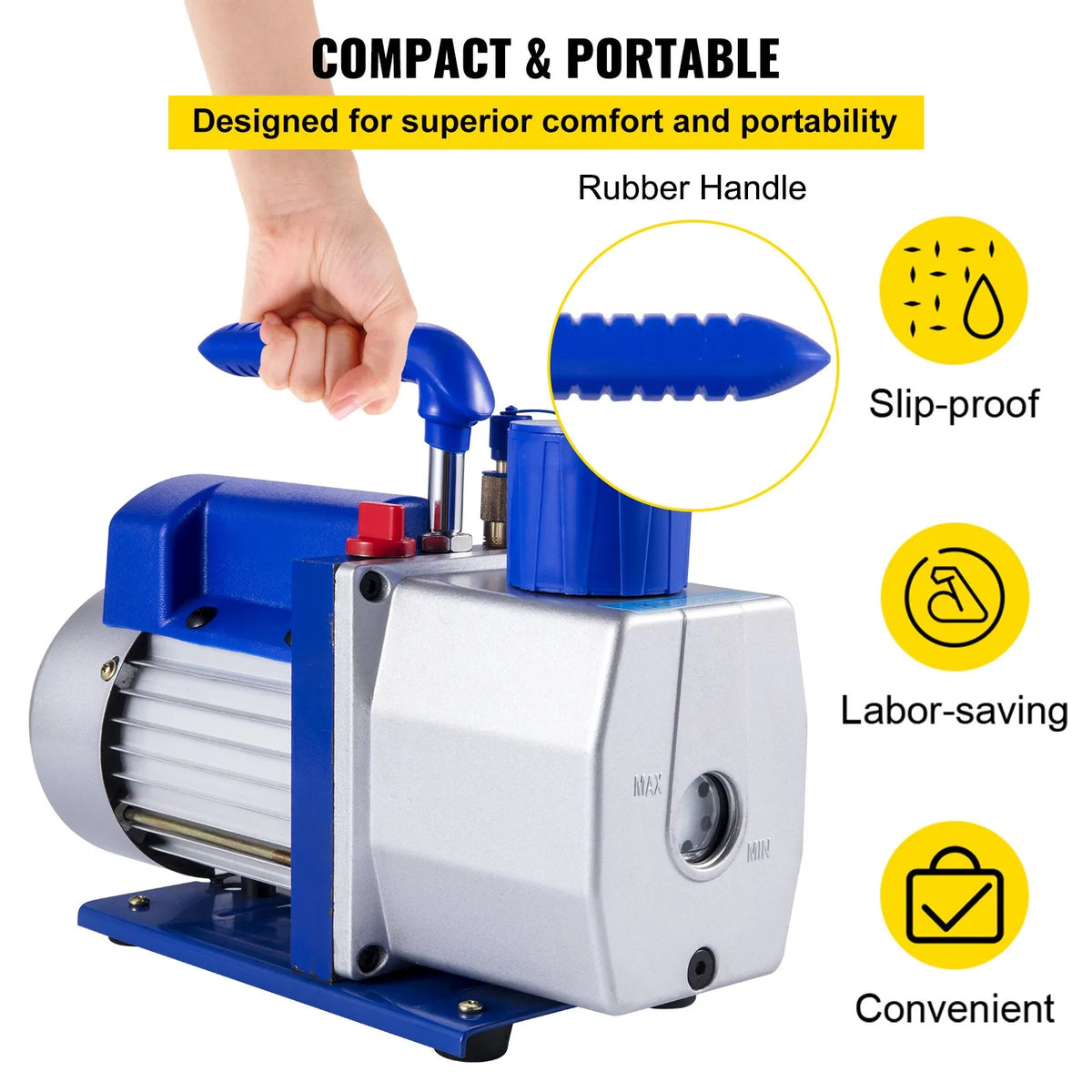 VEVOR Single-Stage Rotary Vane Vacuum Pump, 198 l/min, 0.37 kW HVAC Deep Vacuum Pumping