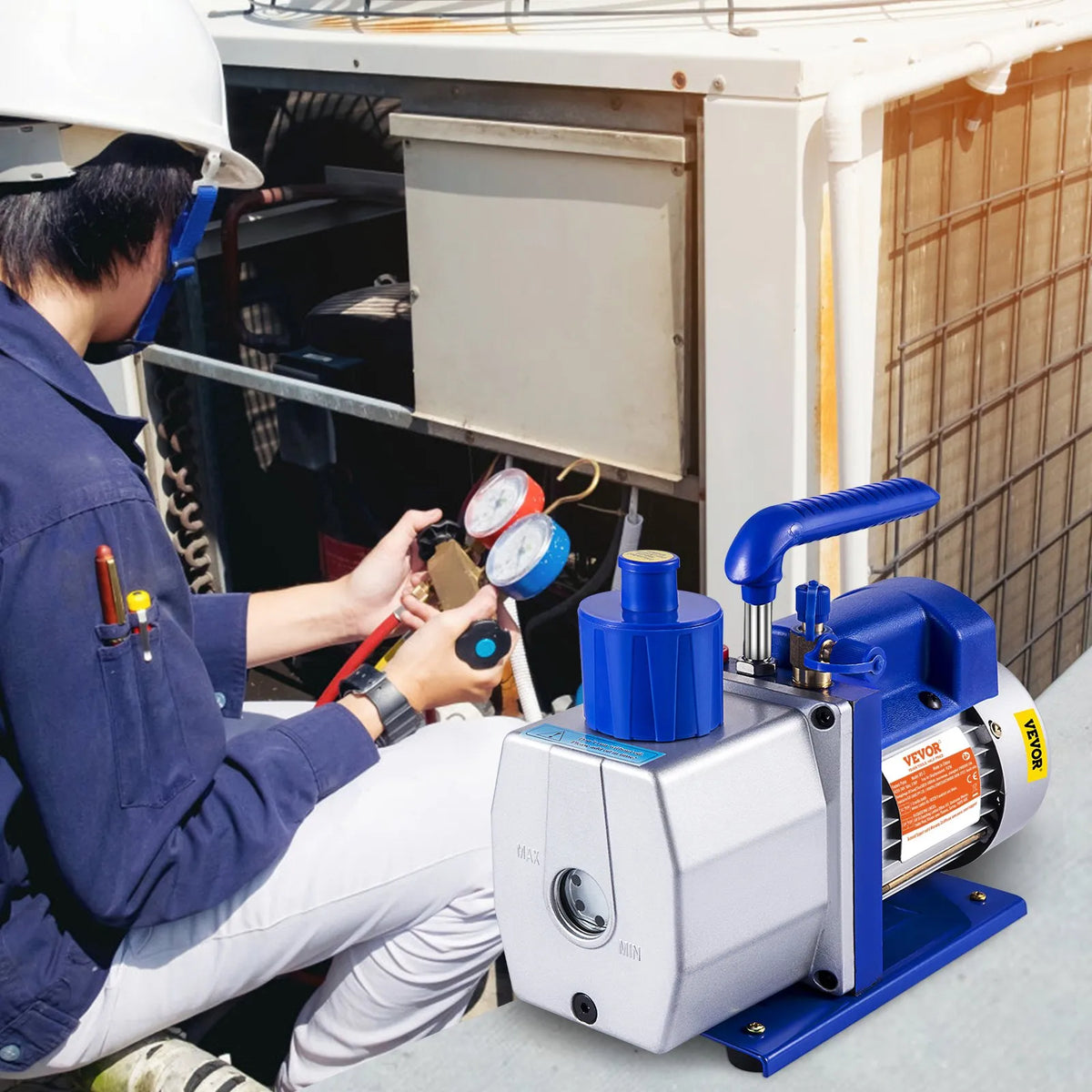 VEVOR Single-Stage Rotary Vane Vacuum Pump, 198 l/min, 0.37 kW HVAC Deep Vacuum Pumping