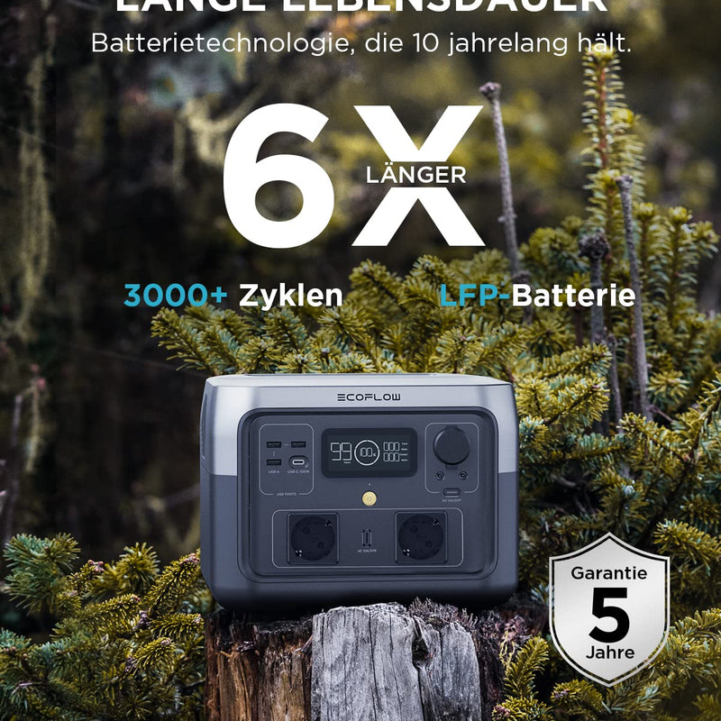 ECOFLOW Pārnēsājamā elektroiekārta RIVER 2 MAX, 512 Wh saules ģenerators ar LiFeP04, ātrā uzlāde 1 stundas laikā, līdz 1000 W jauda, balkona saules sistēma ārkārtas strāvas padevei, kempingam un treileriem.