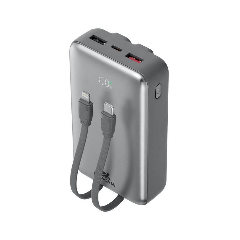 RIVACASE VA2612 Power Bank 20000mAh ar iebūvētiem kabeļiem – pelēks