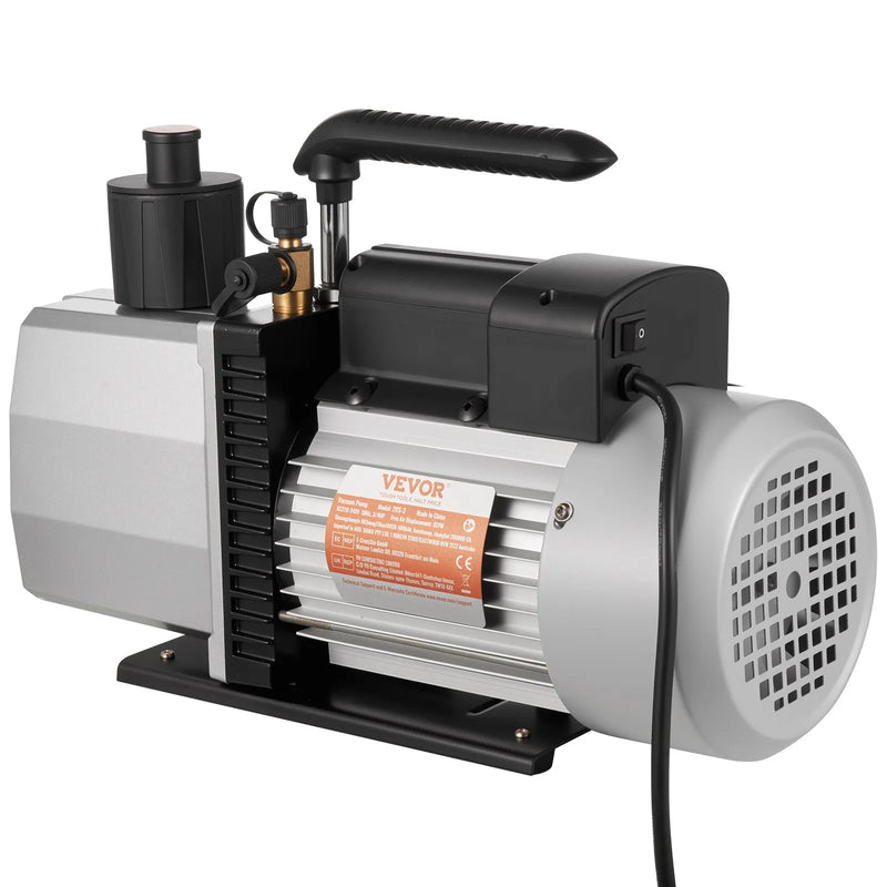 VEVOR profesionāls divpakāpju rotācijas lāpstiņu vakuumsūknis, gaisa plūsma 483 l/min, gala vakuums 15 mikroni, jauda 0,56 kW (3/4 HP)
