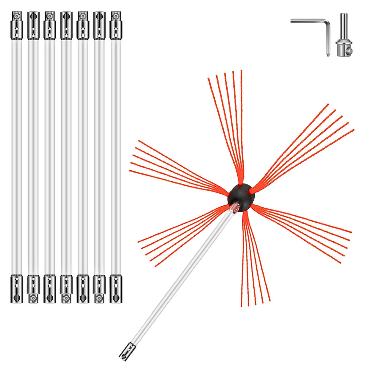 VEVOR Flexible Chimney Cleaning Rods, 8 Pieces, 8 m Nylon Kit