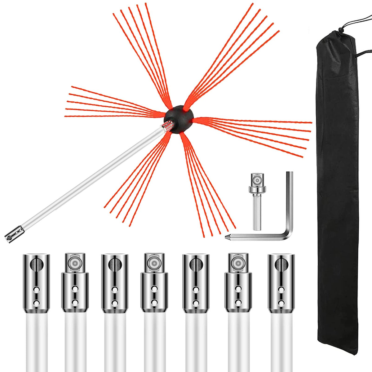 VEVOR Flexible Chimney Cleaning Rods, 8 Pieces, 8 m Nylon Kit