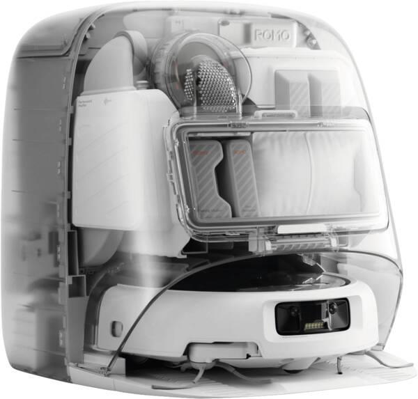 DJI ROMO P CP.CR.00000052, caurspīdīgs robotizēts putekļsūcējs ar mitro un sauso uzkopšanu, 25 000 Pa, 5000 mAh, LiDAR, automātisku mopu mazgāšanu un pašattīrošu dokstaciju