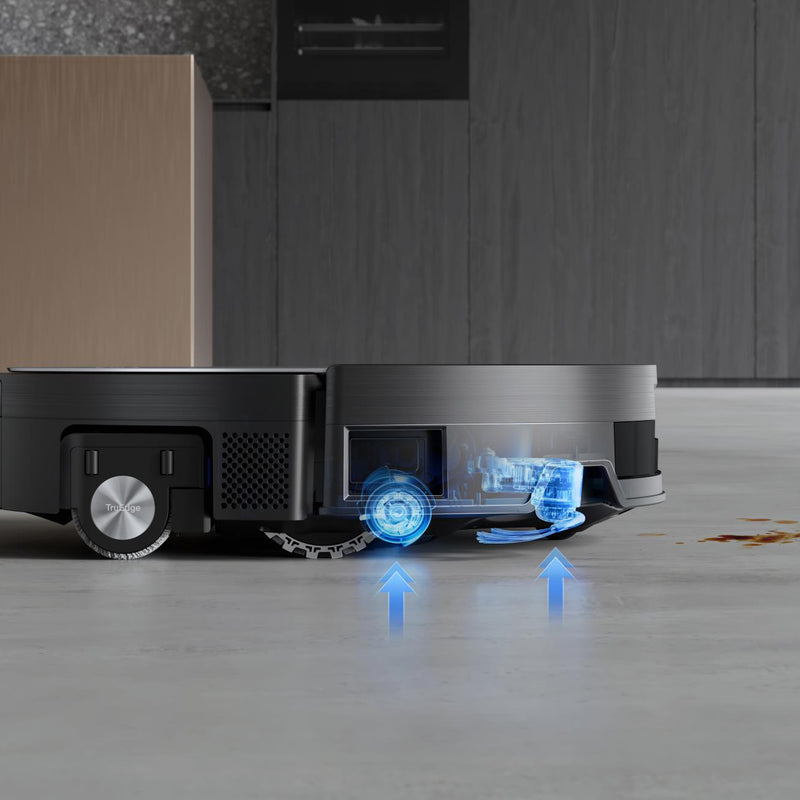 ECOVACS DEEBOT X11 PRO OMNI, melns robotizēts putekļsūcējs ar mitro un sauso uzkopšanu, 19 500 Pa, OZMO ROLLER 2.0, dToF LiDAR, AIVI 3D, 6400 mAh un automātisku mopu mazgāšanu