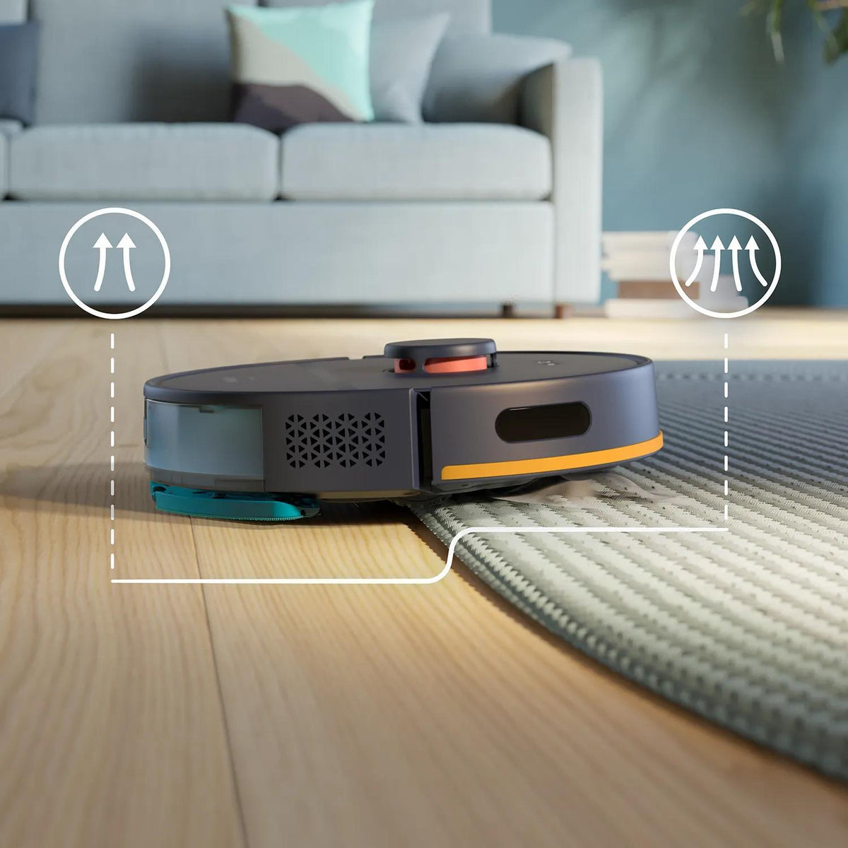 Philips 2000 Series XU2000/10, tumši zils robotizēts putekļsūcējs ar sauso un mitro uzkopšanu, 2700 Pa, LDS navigāciju, 2600 mAh, HomeRun lietotni un paklāju tīrīšanas jaudas palielināšanu