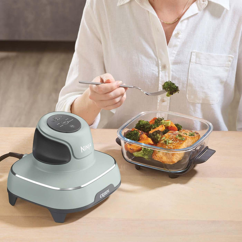 Ninja CRISPi FN101EUSG, 4-in-1 pārnēsājams stikla karstā gaisa friteris, 1700 W, 3,8 l un 1,4 l CleanCrisp tvertnes, Air Fry, Roast, ReCrisp un Keep Warm, salvijas zaļš