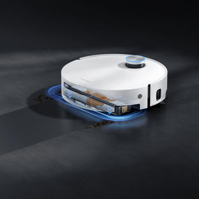 Dreame Aqua10 Ultra Track Complete robotizētais putekļsūcējs, 25 000 Pa, sausā un mitrā uzkopšana, TrackSync, LiDAR, AI šķēršļu noteikšana, automātiskā dokstacija, 6400 mAh, balts