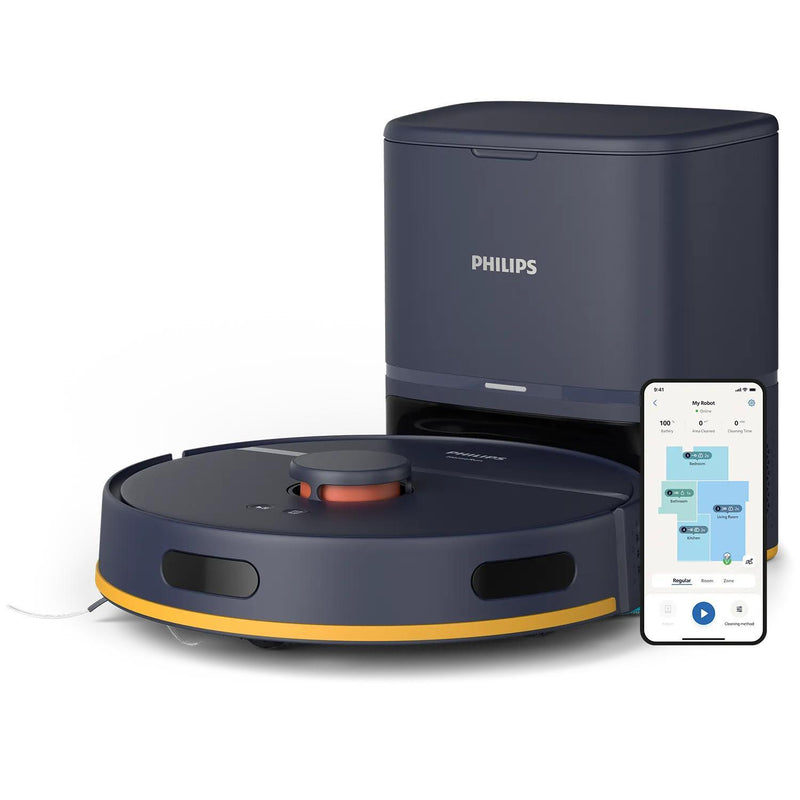 Philips 2000 Series XU2100/15, tumši zils, robotizēts putekļsūcējs ar sauso un mitro uzkopšanu, 6000 Pa, LDS navigācija, 2600 mAh, automātiska putekļu iztukšošana, Philips HomeRun