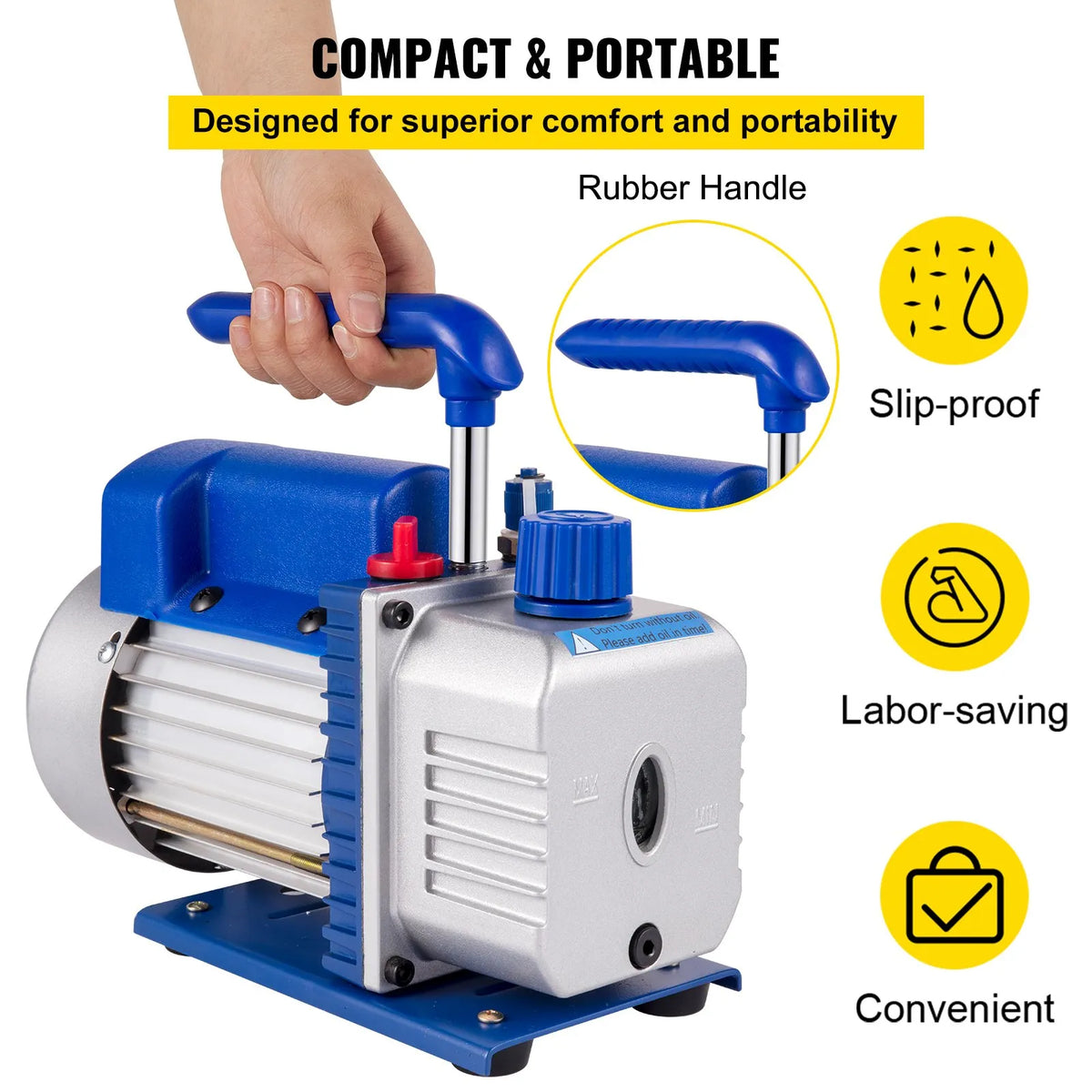 VEVOR Air Conditioning Vacuum Pump 533 l/min (9 CFM), 746 W (1 HP), 370 ml Oil Capacity, for Refrigerant System Evacuation and Dehydration