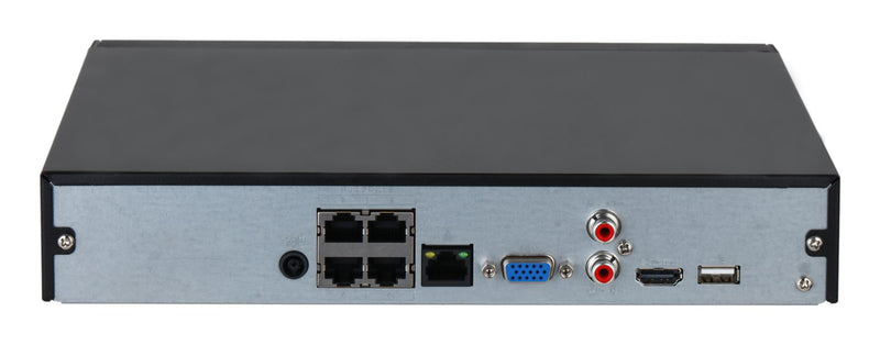 Dahua NVR2104HS-P-4KS3, 4 kanālu Lite tīkla videoreģistrators ar 4 PoE portiem, līdz 12 MP IP kamerām, 1 × SATA līdz 20 TB, 80 Mb/s, SMD Plus, HDMI 4K, Smart H.265+