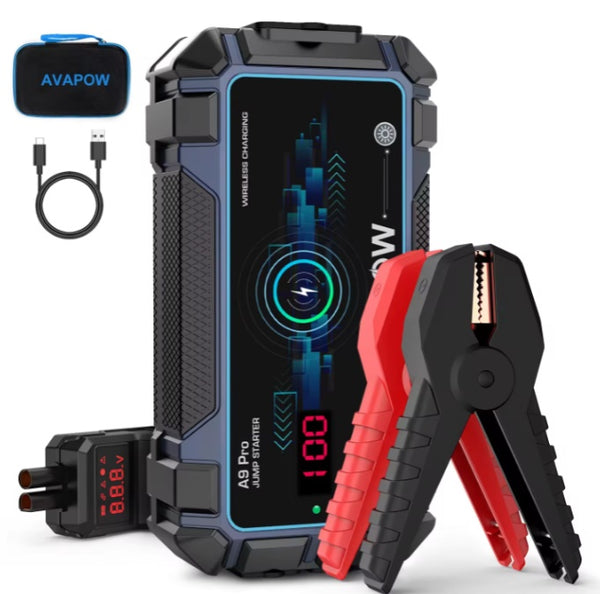 Avapow A9 PRO 12V auto starteris 2500A automašīnas akumulatora starteris, Bezvadu uzlāde 16000mAh jauda