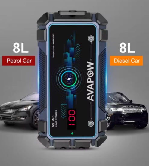 Avapow A9 PRO 12V auto starteris 2500A automašīnas akumulatora starteris, Bezvadu uzlāde 16000mAh jauda