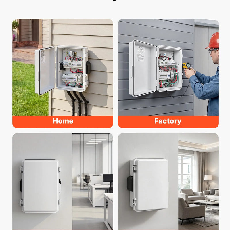 VEVOR elektriskā sadales kārba IP65, 360 x 275 x 150 mm, ABS korpuss ar termostatu, ventilatoru, montāžas plāksni un kabeļu ievadiem, lietošanai telpās un ārā