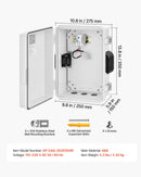 VEVOR elektriskā sadales kārba IP65, 360 x 275 x 150 mm, ABS korpuss ar termostatu, ventilatoru, montāžas plāksni un kabeļu ievadiem, lietošanai telpās un ārā