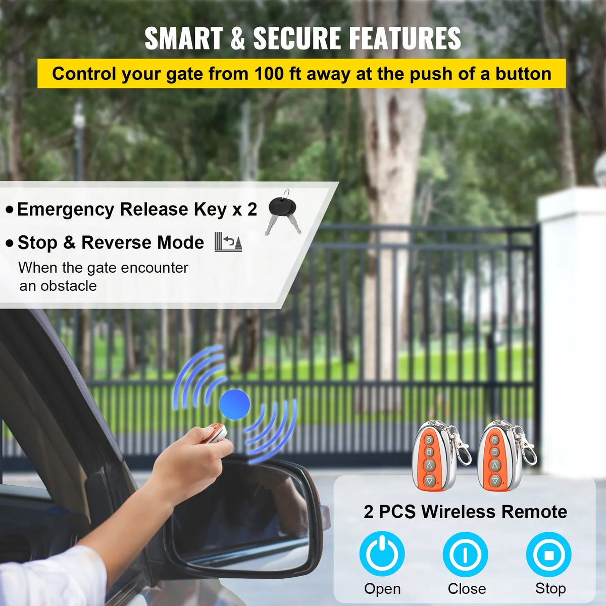 VEVOR Automatic Sliding Gate Opener AC600, Up to 600 kg Load Capacity, 13 m/min Speed, Includes 2 Remote Controls, Basic Model
