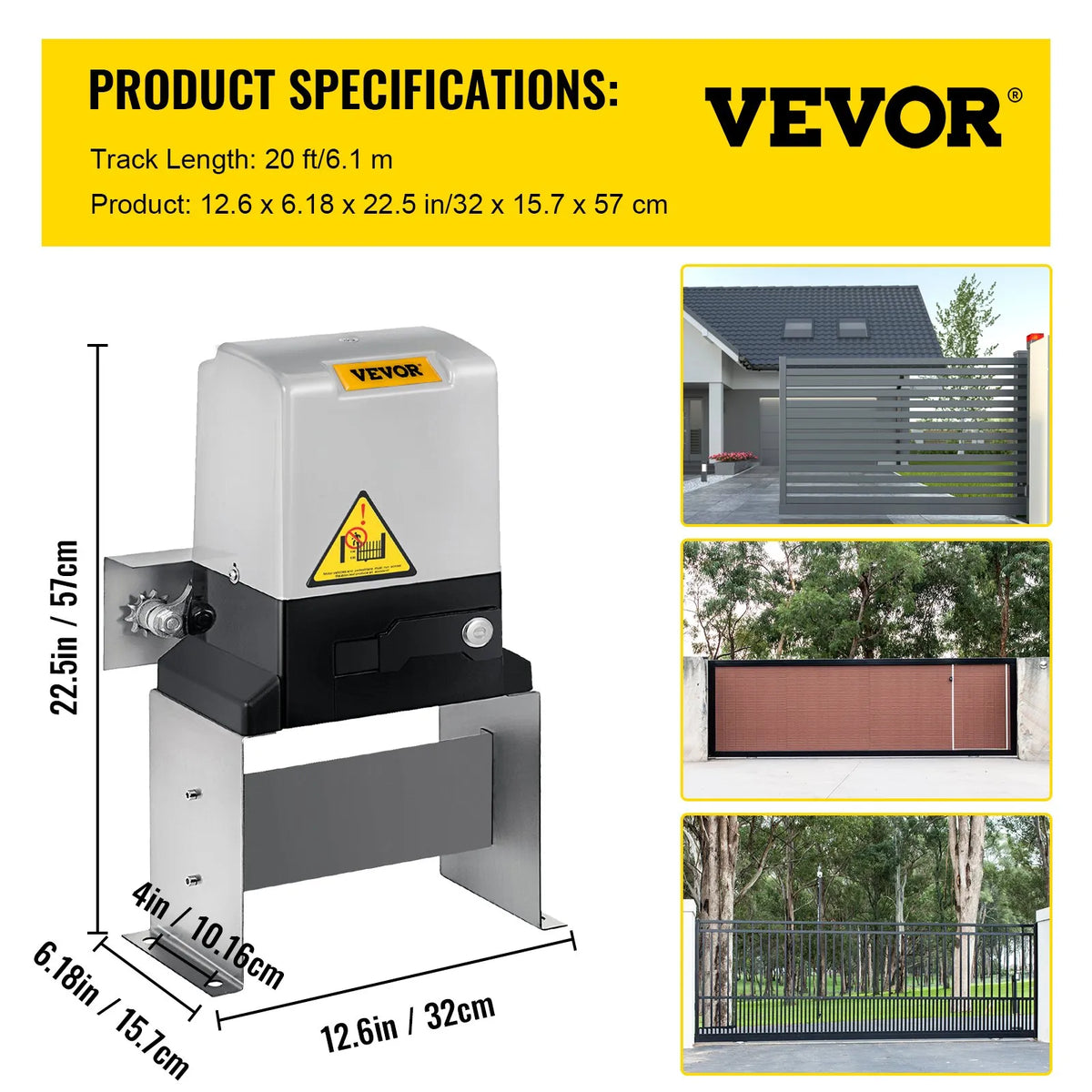 VEVOR Automatic Sliding Gate Opener AC600, Up to 600 kg Load Capacity, 13 m/min Speed, Includes 2 Remote Controls, Basic Model