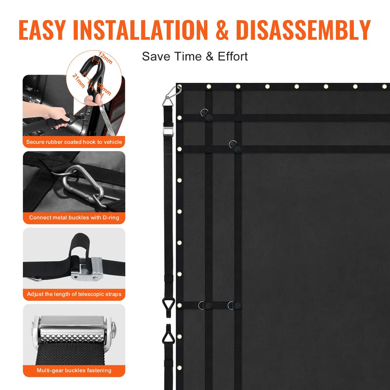 Smagās kravas tīkls 305 × 267 cm ar regulējamām sprādzēm un S-āķiem