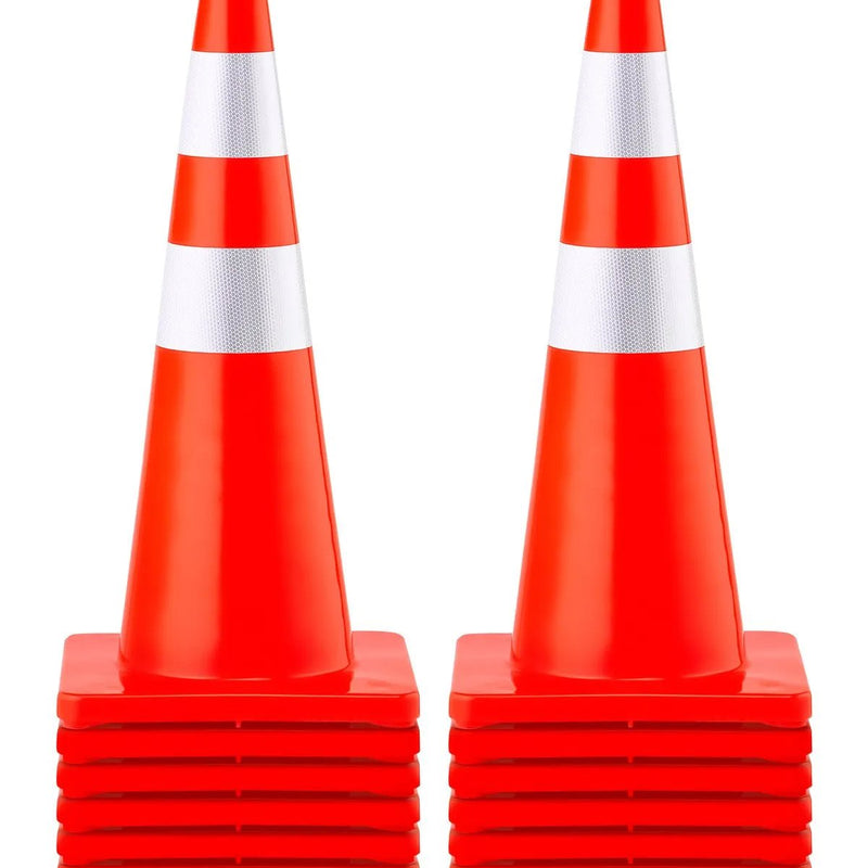 VEVOR drošības konusi, augstums 73 cm, 12 gab. PVC oranži satiksmes konusi ar 2 atstarojošām joslām un smagu pamatni, satiksmes regulēšanai, piebraucamajiem ceļiem, autostāvvietām un skolu teritorijām - ZEMLETES.LV