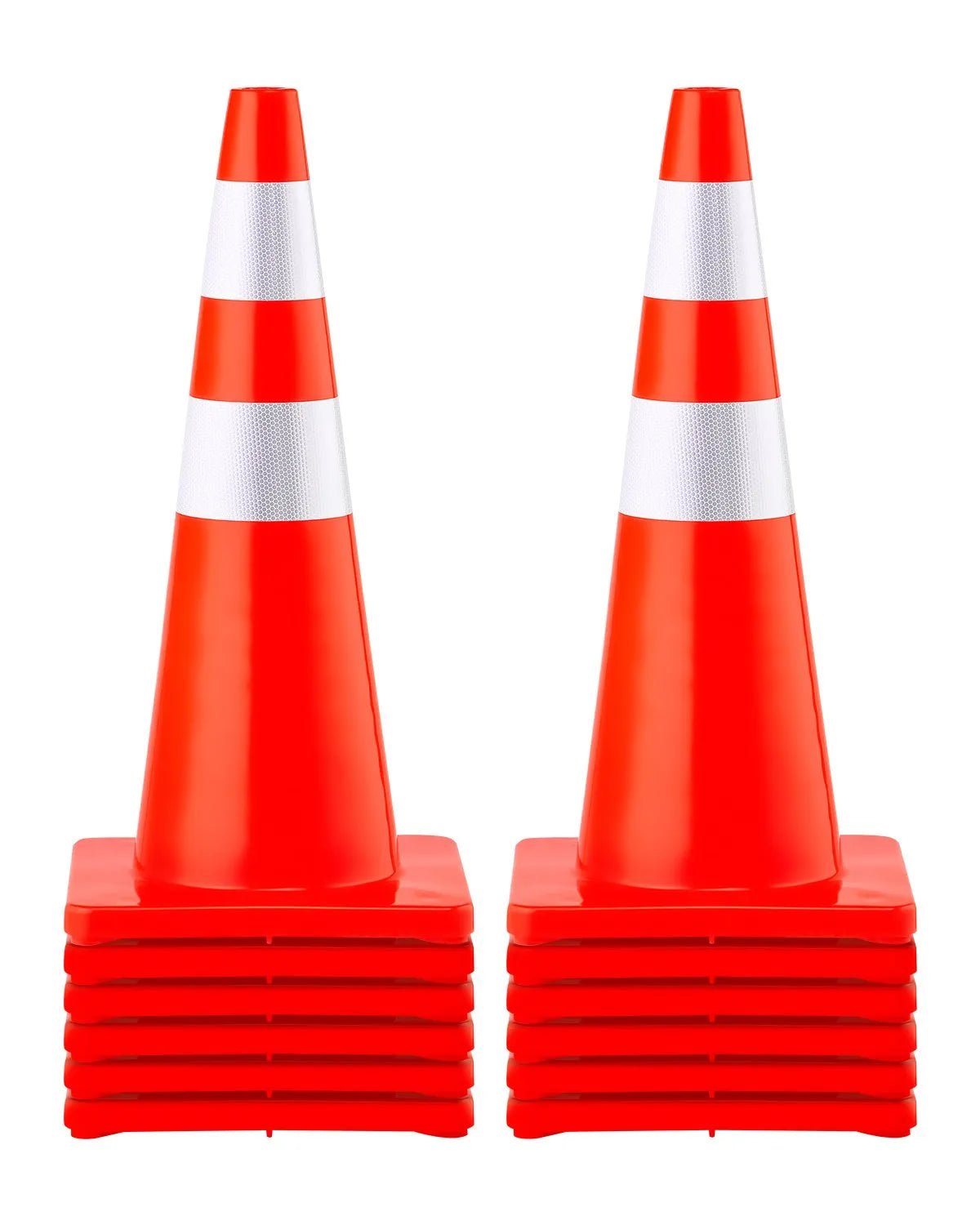 VEVOR drošības konusi, augstums 73 cm, 12 gab. PVC oranži satiksmes konusi ar 2 atstarojošām joslām un smagu pamatni, satiksmes regulēšanai, piebraucamajiem ceļiem, autostāvvietām un skolu teritorijām - ZEMLETES.LV