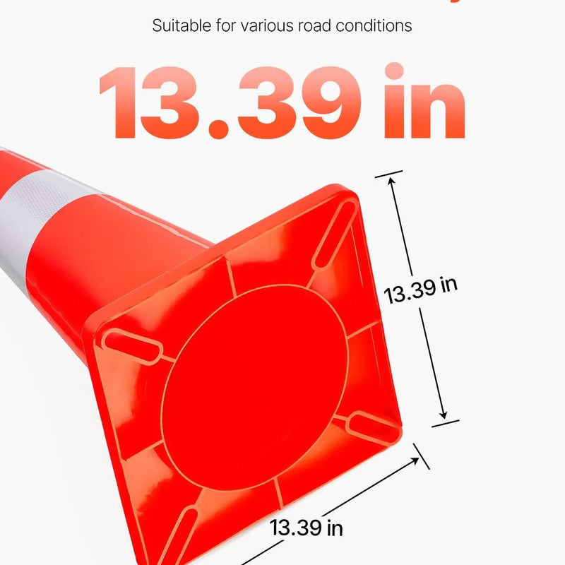 VEVOR drošības konusi, augstums 73 cm, 12 gab. PVC oranži satiksmes konusi ar 2 atstarojošām joslām un smagu pamatni, satiksmes regulēšanai, piebraucamajiem ceļiem, autostāvvietām un skolu teritorijām - ZEMLETES.LV