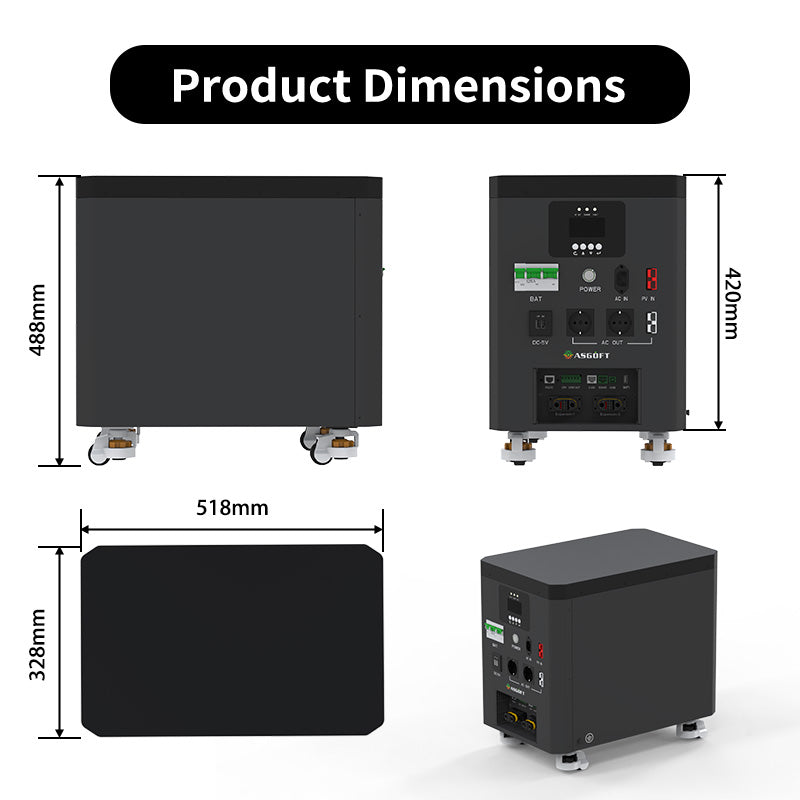 Asgoft 6.6 kWh all-in-one solar energy storage system, LiFePO4 battery, 5–10 kW MPPT inverter, 51.2 V, IP65 (14-day delivery)