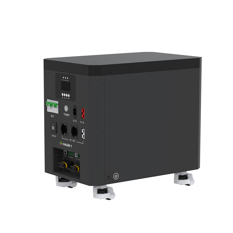 Asgoft 6.6 kWh all-in-one solar energy storage system, LiFePO4 battery, 5–10 kW MPPT inverter, 51.2 V, IP65 (14-day delivery)