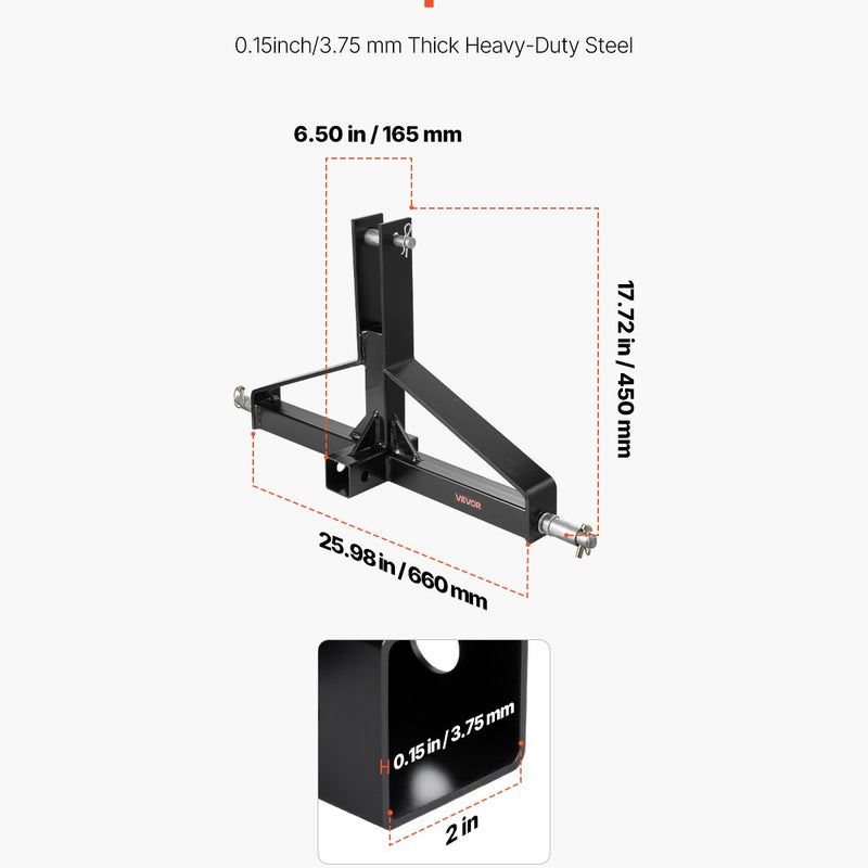 3 punktu 50 mm sakabes uztvērējs piekabei, 1. kategorijas traktora ātrās uzkabes vilkšanas stienis