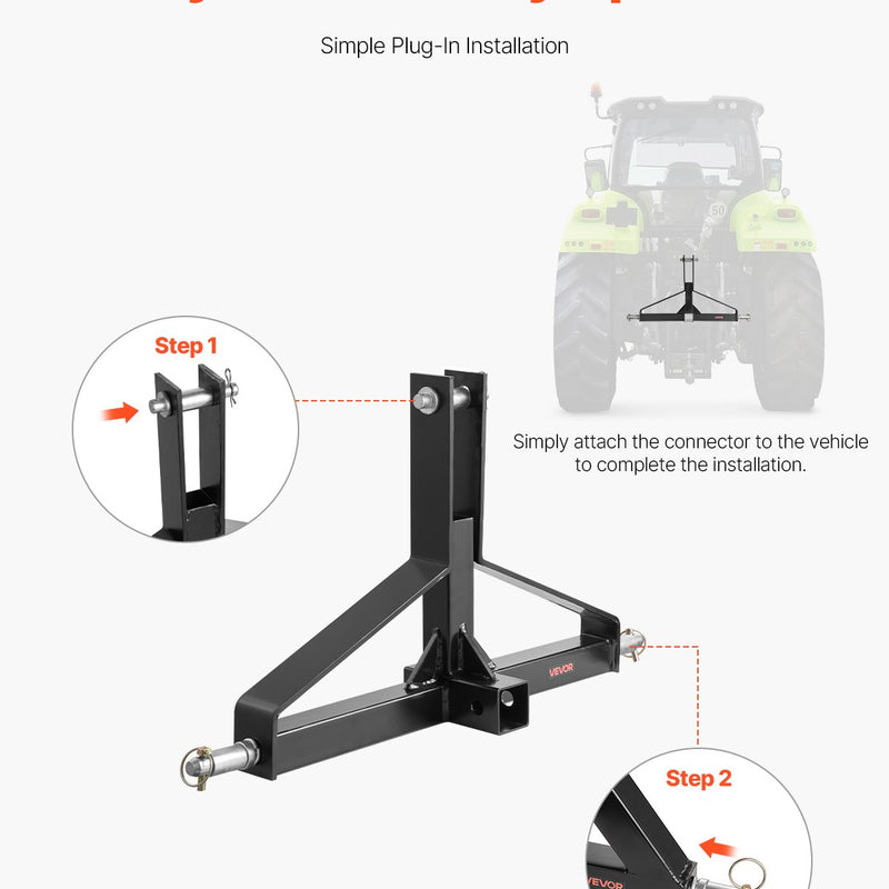 3 punktu 50 mm sakabes uztvērējs piekabei, 1. kategorijas traktora ātrās uzkabes vilkšanas stienis