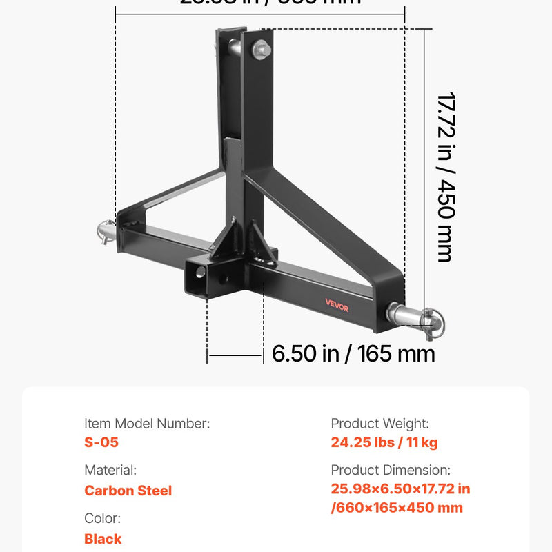 3 punktu 50 mm sakabes uztvērējs piekabei, 1. kategorijas traktora ātrās uzkabes vilkšanas stienis