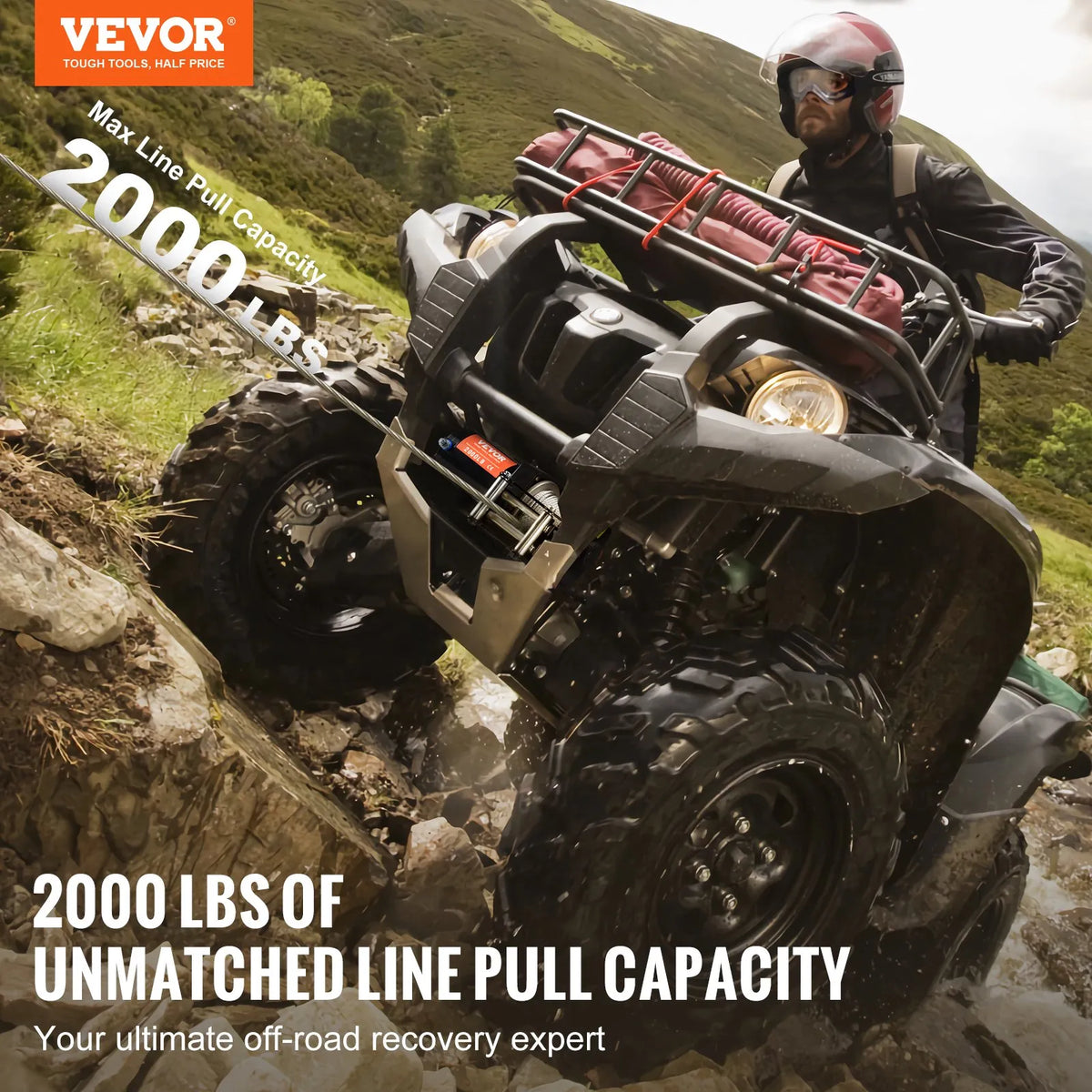 VEVOR elektriskā vinča ATV/UTV 907,2 kg ar tērauda trosi, IP55 ūdensizturība un vadu vadība - ZEMLETES.LV