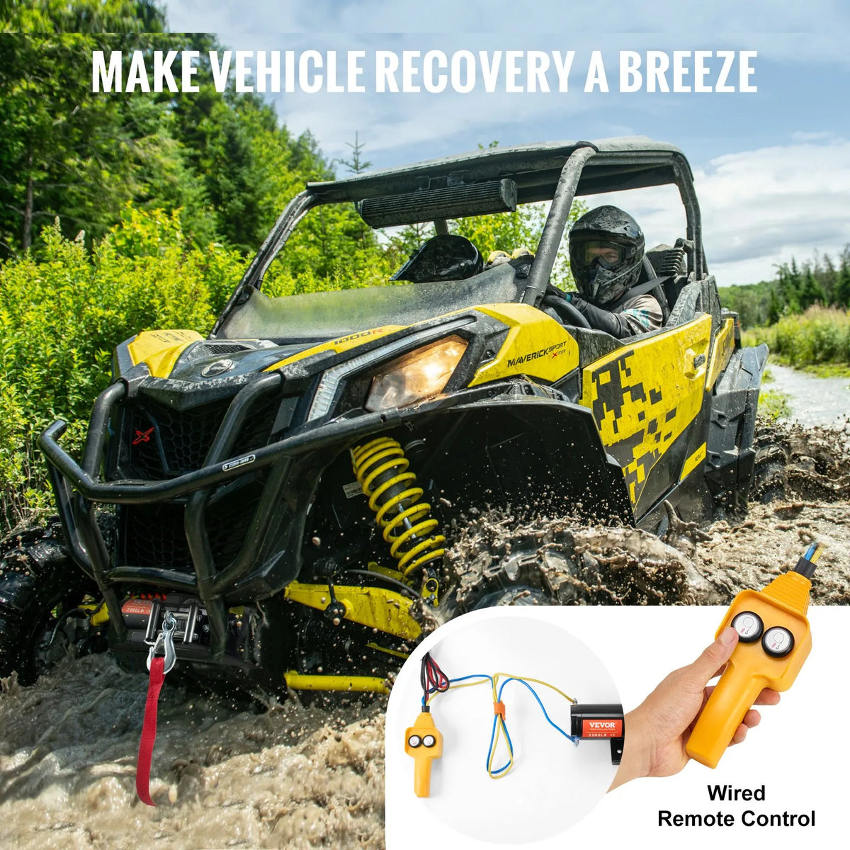 VEVOR elektriskā vinča ATV/UTV 907,2 kg ar tērauda trosi, IP55 ūdensizturība un vadu vadība - ZEMLETES.LV