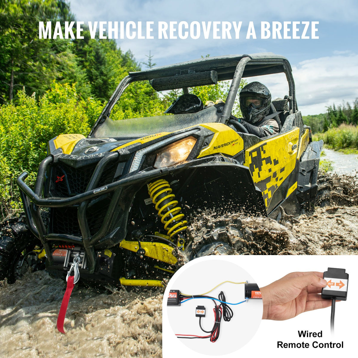 VEVOR elektriskā vinča ATV/UTV - 1360 kg ar tērauda Ttrosi, IP55 ūdensizturīga, vadu vadība