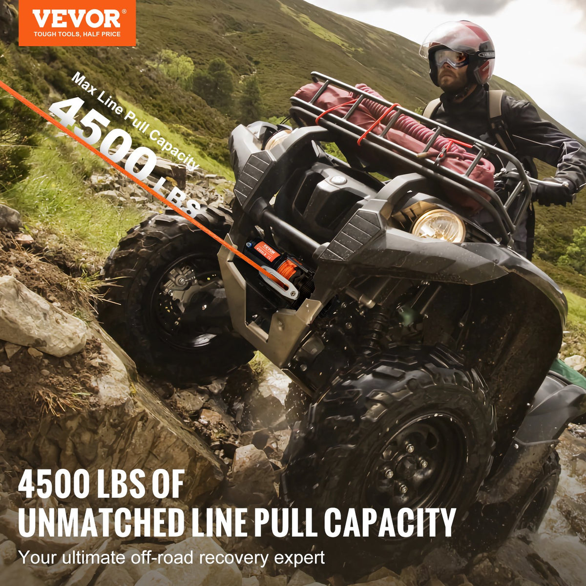 VEVOR elektriskā vinča ATV/UTV, 2040 кг, ar sintētisko trosi, ūdensizturīga, ar tālvadības pulti