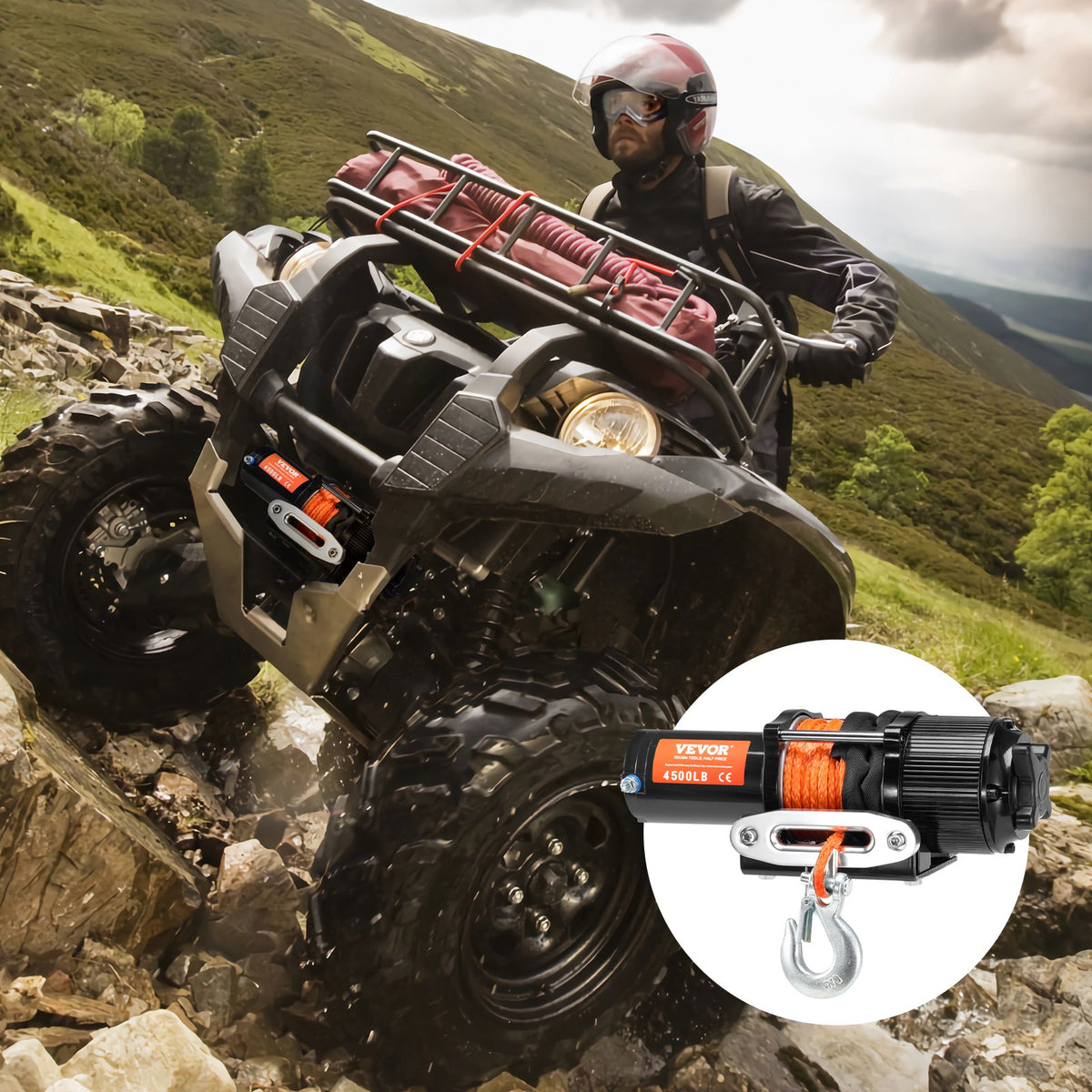VEVOR elektriskā vinča ATV/UTV, 2040 кг, ar sintētisko trosi, ūdensizturīga, ar tālvadības pulti