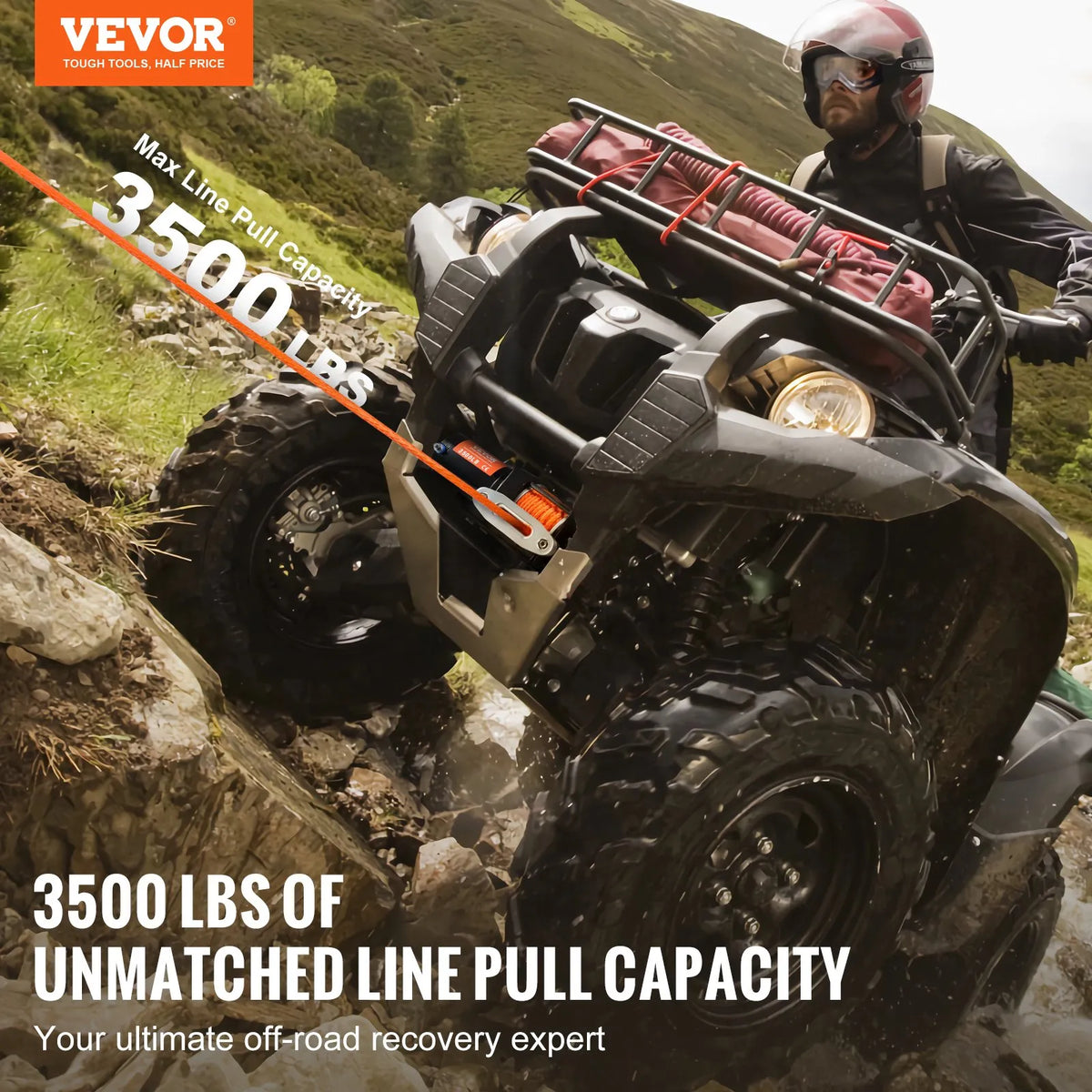 VEVOR elektriskā vinča ATV/UTV 1587,6 kg ar sintētisko trosi, ūdensizturīga ar vadu vadību - ZEMLETES.LV