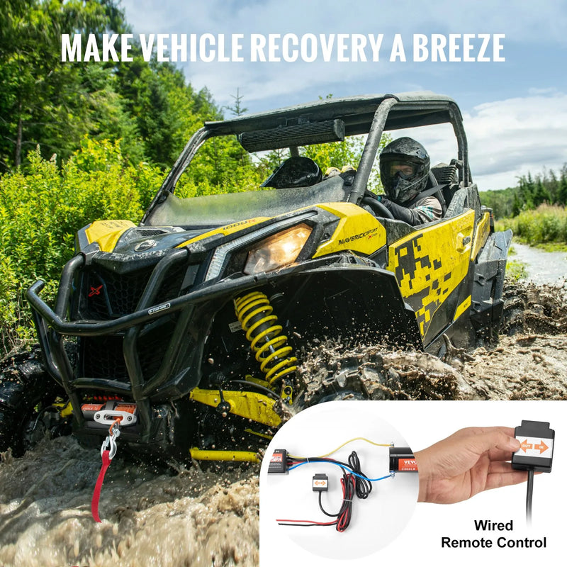 VEVOR elektriskā vinča ATV/UTV 1587,6 kg ar sintētisko trosi, ūdensizturīga ar vadu vadību - ZEMLETES.LV