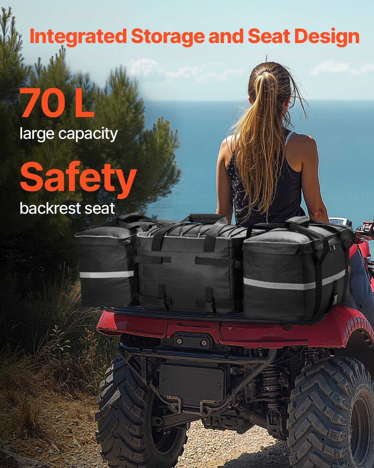 VEVOR 54 L ATV Rear Cargo Bag with 16 L Thermal Bag and Waterproof Cover