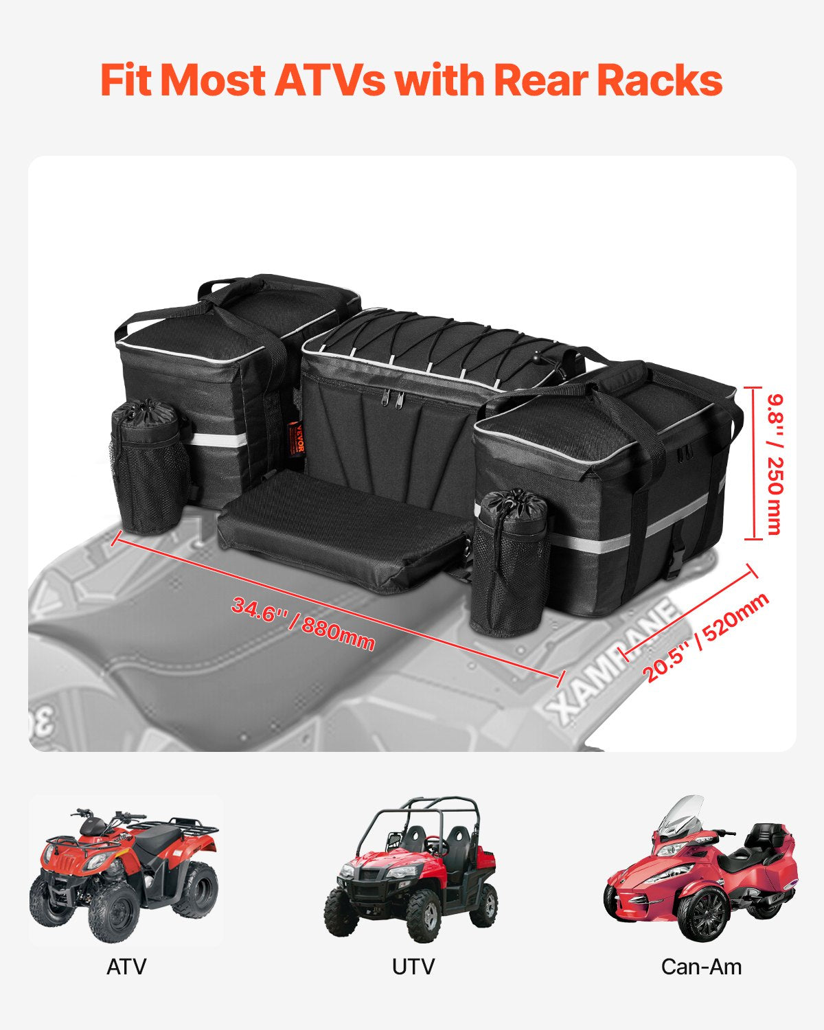 VEVOR 54 L ATV Rear Cargo Bag with 16 L Thermal Bag and Waterproof Cover