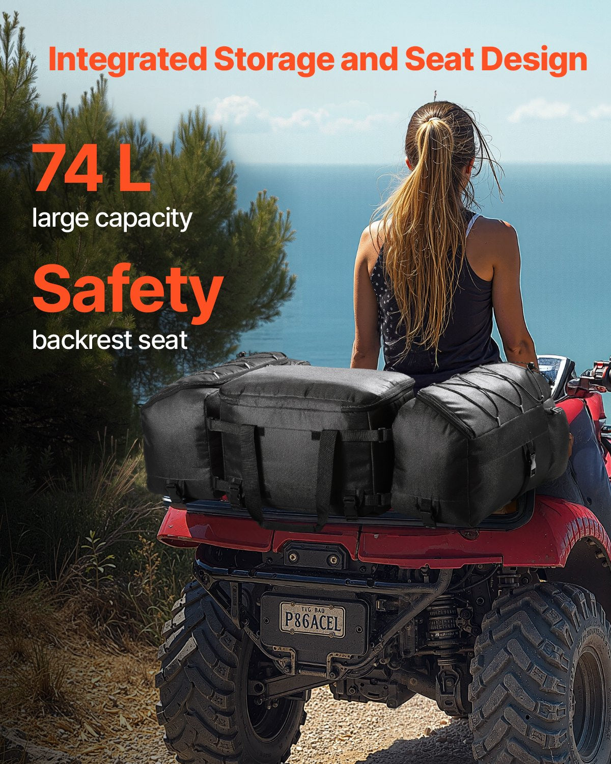 VEVOR 74 L ATV Rear Bag with 600D Oxford Fabric and Foam Padding