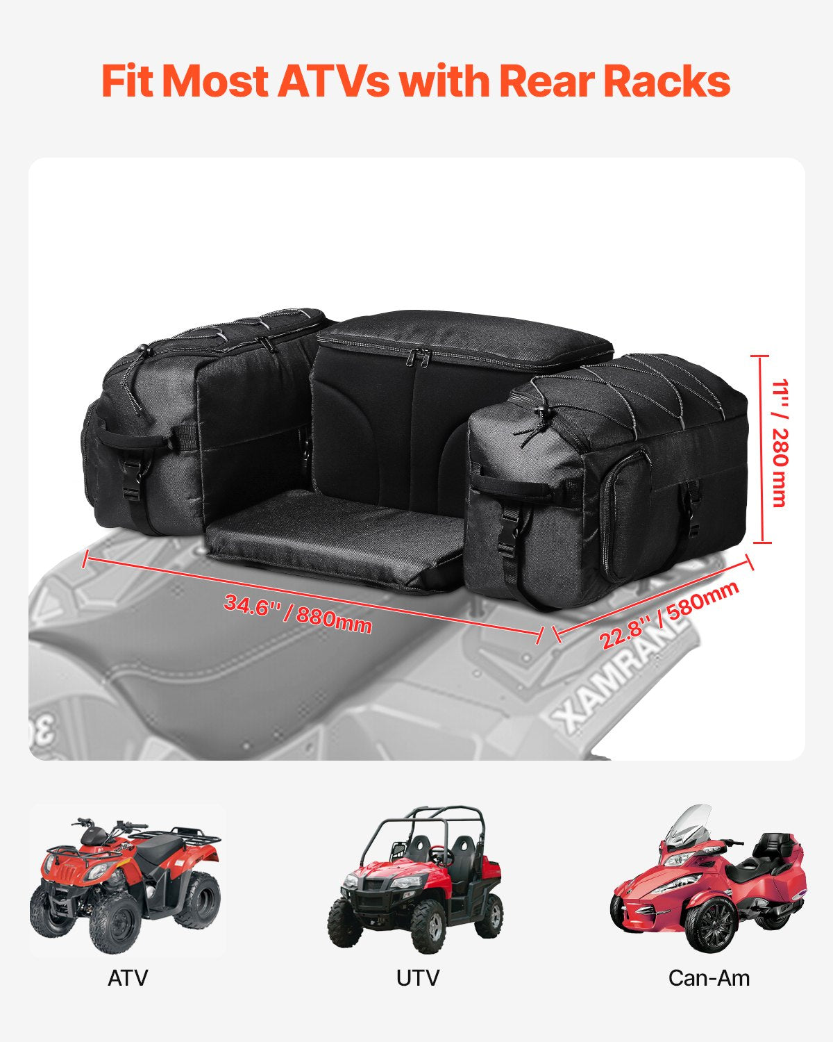 VEVOR 74 L ATV Rear Bag with 600D Oxford Fabric and Foam Padding