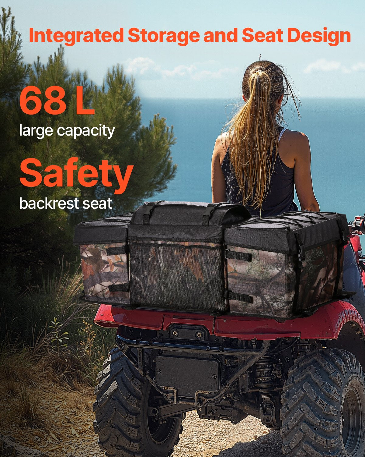 VEVOR 68 L ATV Rear Bag 600D Oxford Fabric with Foam Padding