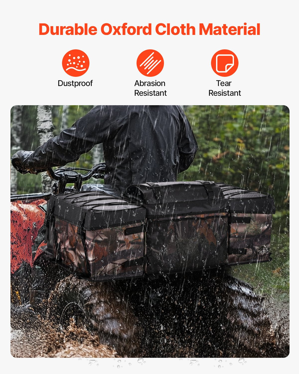VEVOR 68 L ATV Rear Bag 600D Oxford Fabric with Foam Padding