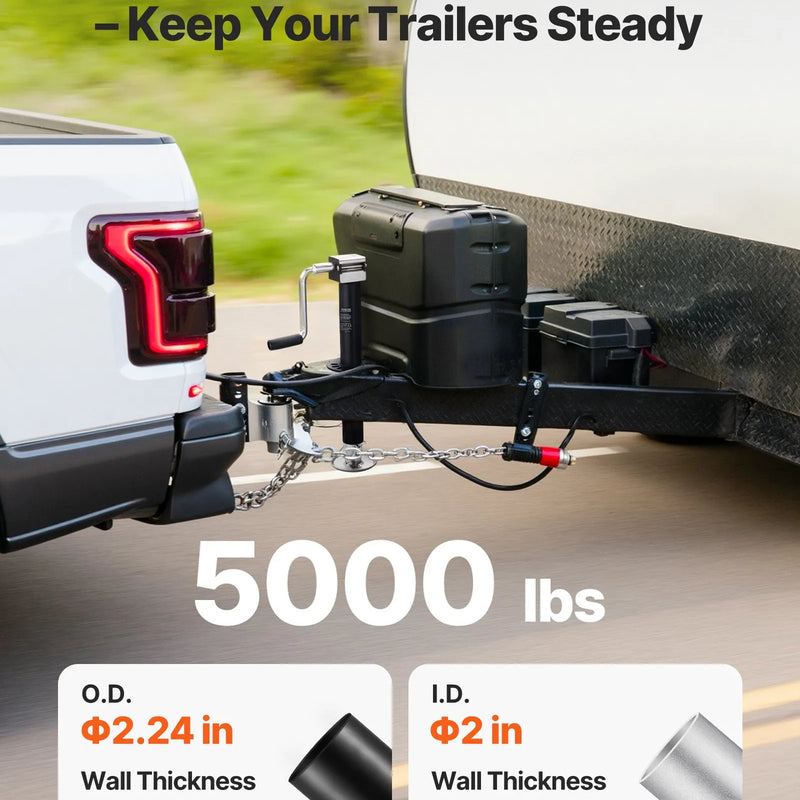 VEVOR A veida piekabes domkrats 2267 kg ar 381 mm vertikālo gaitu, piekabes pacelšanas domkrats ar regulējamu 7 līmeņu nolaižamo balstu un urbjmašīnas adapteri, saderīgs ar bezvadu urbjmašīnām, piemērots kemperu, saimniecības un jahtu piekabēm