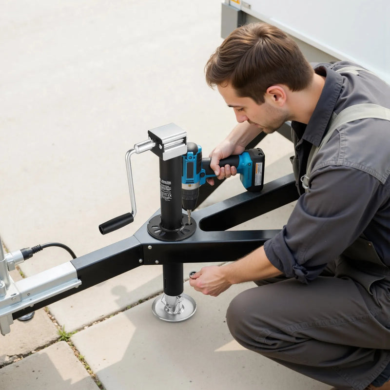 VEVOR A veida piekabes domkrats 2267 kg ar 381 mm vertikālo gaitu, piekabes pacelšanas domkrats ar regulējamu 7 līmeņu nolaižamo balstu un urbjmašīnas adapteri, saderīgs ar bezvadu urbjmašīnām, piemērots kemperu, saimniecības un jahtu piekabēm