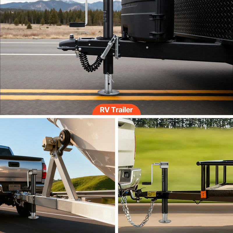 VEVOR A veida piekabes domkrats 2267 kg ar 381 mm vertikālo gaitu, piekabes pacelšanas domkrats ar regulējamu 7 līmeņu nolaižamo balstu un urbjmašīnas adapteri, saderīgs ar bezvadu urbjmašīnām, piemērots kemperu, saimniecības un jahtu piekabēm