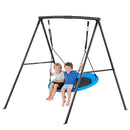 VEVOR āra šūpoļu komplekts pagalmam, 100 cm apaļais šūpoles sēdeklis ar smagas slodzes A veida metāla rāmi, celtspēja 199,6 kg, pastiprināts ar spirālveida zemes enkuriem, bērnu šūpoles melnā un zilā krāsā - ZEMLETES.LV