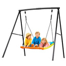 VEVOR āra šūpoļu komplekts pagalmam, 150 x 81 cm šūpoles sēdeklis ar smagas slodzes A veida metāla rāmi, celtspēja 199,6 kg, pastiprināts ar spirālveida zemes enkuriem, bērnu šūpoles melnā un krāsainā dizainā - ZEMLETES.LV