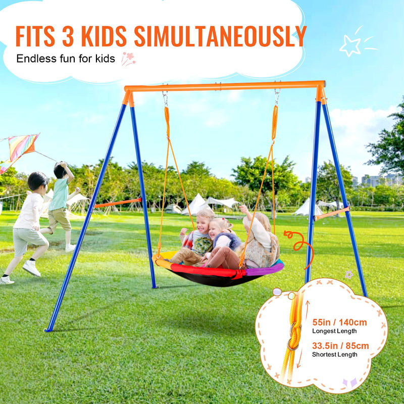 VEVOR 102 cm apaļās šūpoles ar A-rāmja metāla statīvu pagalmam, celtspēja 200 kg