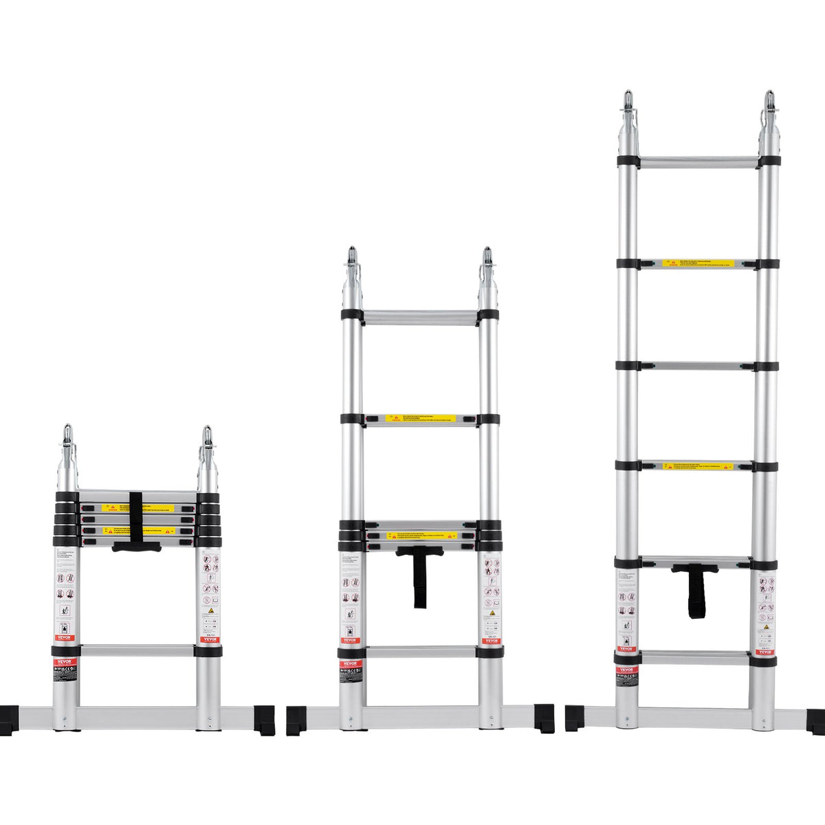 Telescopic Extension Ladder, 3.8 m, A-Frame with Stabiliser Bar, Suitable for Campers, 170 kg Load Capacity